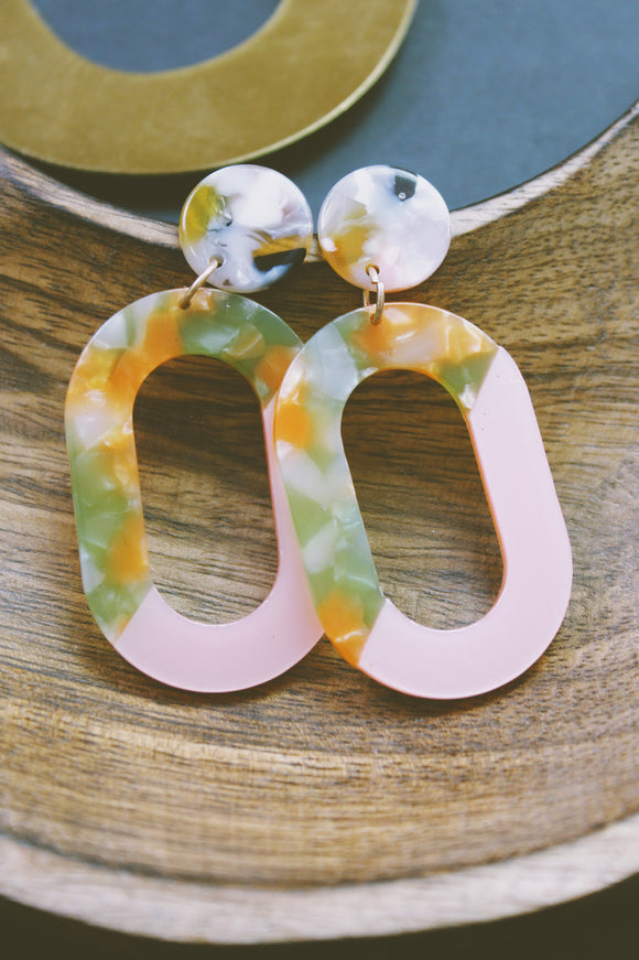 Color Block Oval Acetate Drop Earrings