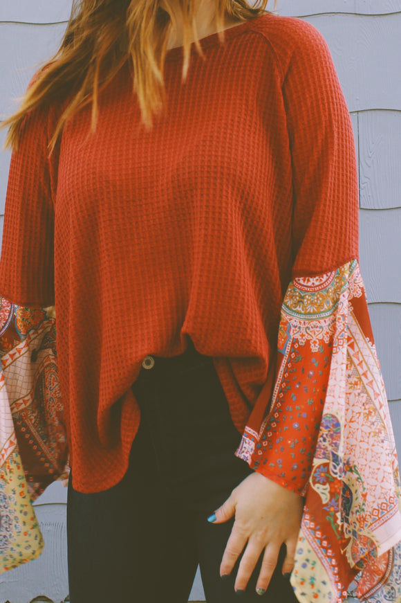 Paisley Print Waffle Knit Top