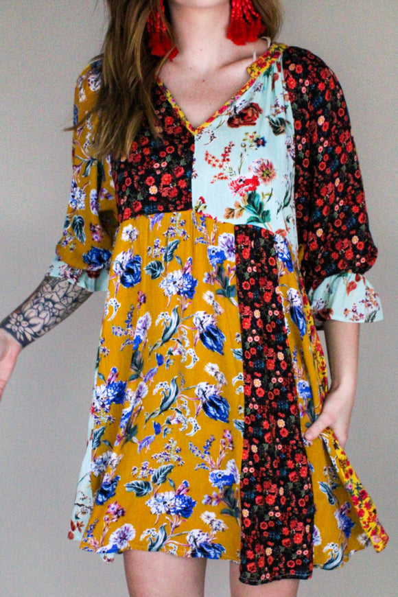 Mismatch Floral Print Dress