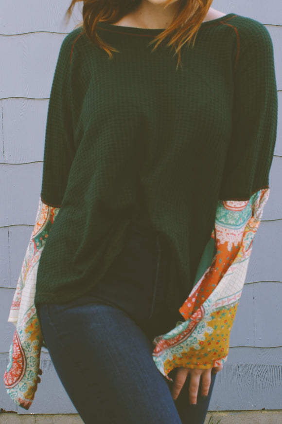 Paisley Print Waffle Knit Top